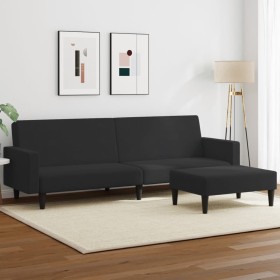 Sofá cama de 2 plazas con taburete terciopelo negro de , Sofás - Ref: Foro24-3216239, Precio: 309,19 €, Descuento: %