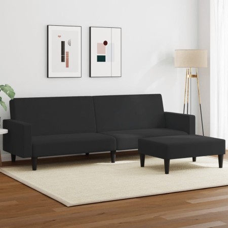 Sofá cama de 2 plazas con taburete terciopelo negro de , Sofás - Ref: Foro24-3216239, Precio: 309,19 €, Descuento: %