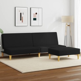 Sofá cama de 2 plazas con taburete tela negro de , Sofás - Ref: Foro24-3216226, Precio: 267,99 €, Descuento: %