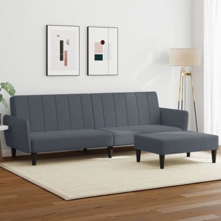 Sofá cama de 2 plazas con taburete terciopelo gris oscuro de , Sofás - Ref: Foro24-3216251, Precio: 304,51 €, Descuento: %