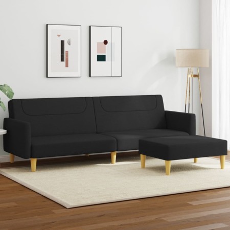 Sofá cama de 2 plazas con taburete tela negro de , Sofás - Ref: Foro24-3216245, Precio: 307,24 €, Descuento: %