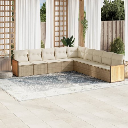 9-teiliges Gartensofa-Set mit beigen synthetischen Rattankissen von , Gartensets - Ref: Foro24-3227738, Preis: 722,53 €, Raba...