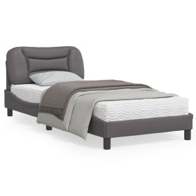 Bed frame with headboard gray synthetic leather 90x190 cm by , Beds and slatted bases - Ref: Foro24-3207970, Price: 157,31 €,...