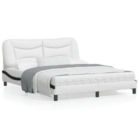 Estructura cama cabecero cuero sintético blanco negro 160x200cm de , Camas y somieres - Ref: Foro24-3208015, Precio: 250,32 €...