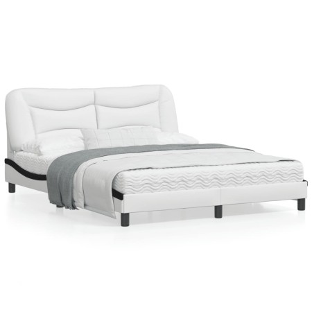 Estructura cama cabecero cuero sintético blanco negro 160x200cm de , Camas y somieres - Ref: Foro24-3208015, Precio: 250,99 €...