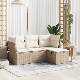 Gartensofa-Set mit Kissen, 4-teilig, beiges synthetisches Rattan von , Gartensets - Ref: Foro24-3263114, Preis: 315,99 €, Rab...