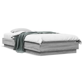 Bed frame with LED lights Sonoma gray 90x200 cm by , Beds and slatted bases - Ref: Foro24-839516, Price: 105,99 €, Discount: %