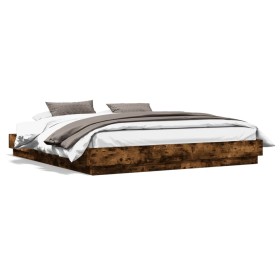 Bed frame with LED lights smoked oak 200x200 cm by , Beds and slatted bases - Ref: Foro24-3209769, Price: 151,47 €, Discount: %