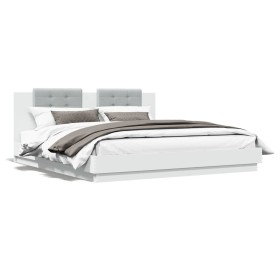 Bed frame with headboard and white LED lights 160x200 cm by , Beds and slatted bases - Ref: Foro24-3209996, Price: 209,11 €, ...