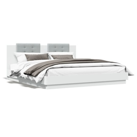 Bed frame with headboard and white LED lights 160x200 cm by , Beds and slatted bases - Ref: Foro24-3209996, Price: 209,37 €, ...