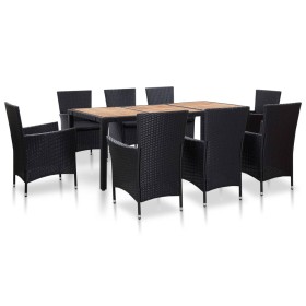 Set comedor de jardín 9 piezas y cojines ratán sintético negro de vidaXL, Conjuntos de jardín - Ref: Foro24-46023, Precio: 64...