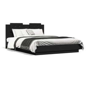 Estructura de cama con cabecero y luces LED negro 150x200 cm de , Camas y somieres - Ref: Foro24-3210004, Precio: 203,99 €, D...