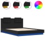 Bed frame with headboard and LED lights black 150x200 cm by , Beds and slatted bases - Ref: Foro24-3210004, Price: 206,57 €, ...