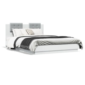 Estructura de cama con cabecero y luces LED blanco 140x200 cm de , Camas y somieres - Ref: Foro24-3210010, Precio: 196,99 €, ...