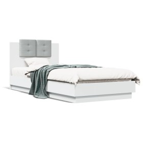 Bed frame with headboard and white LED lights 90x200 cm by , Beds and slatted bases - Ref: Foro24-3210031, Price: 170,99 €, D...