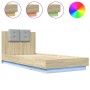 Bed frame headboard LED lights Sonoma oak 90x200 cm by , Beds and slatted bases - Ref: Foro24-3210033, Price: 165,99 €, Disco...