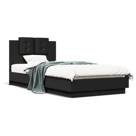 Bed frame with headboard and LED lights black 100x200 cm by , Beds and slatted bases - Ref: Foro24-3210025, Price: 181,32 €, ...