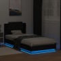 Bed frame with headboard and LED lights black 100x200 cm by , Beds and slatted bases - Ref: Foro24-3210025, Price: 181,32 €, ...