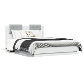 Bed frame with headboard and white LED lights 140x190 cm by , Beds and slatted bases - Ref: Foro24-3210038, Price: 193,99 €, ...