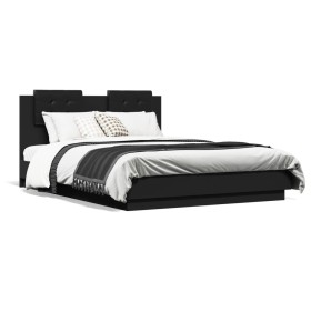 Bed frame with headboard and LED lights black 135x190 cm by , Beds and slatted bases - Ref: Foro24-3210046, Price: 215,95 €, ...