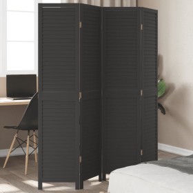 Black Paulownia solid wood 4-panel dividing screen by , Room dividers - Ref: Foro24-358850, Price: 104,99 €, Discount: %