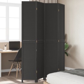 Black Paulownia solid wood 4-panel dividing screen by , Room dividers - Ref: Foro24-358852, Price: 132,99 €, Discount: %