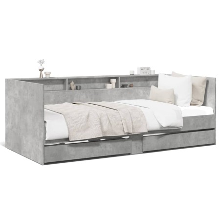 Tumbona con cajones madera ingeniería gris hormigón 100x200 cm de , Camas y somieres - Ref: Foro24-3280842, Precio: 227,86 €,...