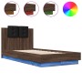 Bed frame headboard LED lights oak brown 90x190 cm by , Beds and slatted bases - Ref: Foro24-3210065, Price: 168,81 €, Discou...