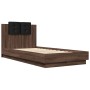 Bed frame headboard LED lights oak brown 90x190 cm by , Beds and slatted bases - Ref: Foro24-3210065, Price: 168,81 €, Discou...