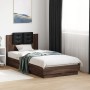 Bed frame headboard LED lights oak brown 90x190 cm by , Beds and slatted bases - Ref: Foro24-3210065, Price: 168,81 €, Discou...