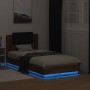 Estructura de cama cabecero luces LED marrón roble 90x190 cm de , Camas y somieres - Ref: Foro24-3210065, Precio: 169,99 €, D...