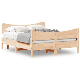 Bed frame with solid pine wood headboard 160x200 cm by , Beds and slatted bases - Ref: Foro24-3216375, Price: 204,18 €, Disco...