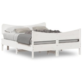 Bed frame with white pine wood headboard 140x190 cm by , Beds and slatted bases - Ref: Foro24-3216394, Price: 209,75 €, Disco...