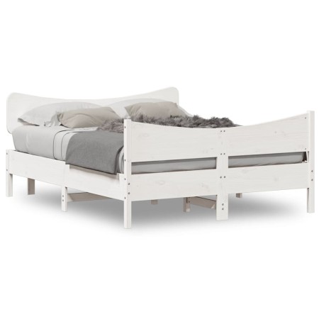 Bed frame with white pine wood headboard 140x190 cm by , Beds and slatted bases - Ref: Foro24-3216394, Price: 210,48 €, Disco...