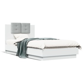 Cama con cabecero madera de ingeniería blanca 90x190 cm de , Camas y somieres - Ref: Foro24-3209968, Precio: 140,99 €, Descue...