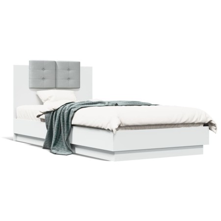 Cama con cabecero madera de ingeniería blanca 90x190 cm de , Camas y somieres - Ref: Foro24-3209968, Precio: 141,12 €, Descue...