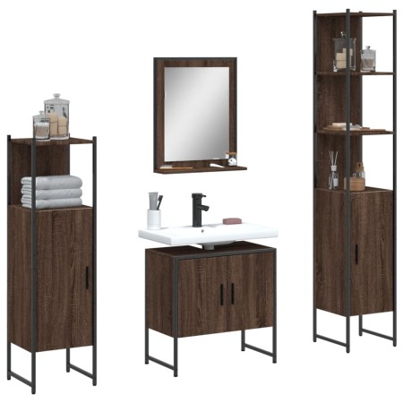 Set de muebles de baño 4 pzas madera contrachapada marrón roble de , Muebles de baño - Ref: Foro24-3214358, Precio: 220,98 €,...