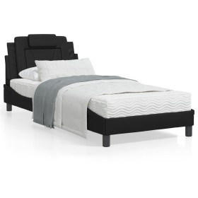 Estructura de cama con luz LED cuero sintético negro 90x190 cm de , Camas y somieres - Ref: Foro24-3214190, Precio: 143,28 €,...