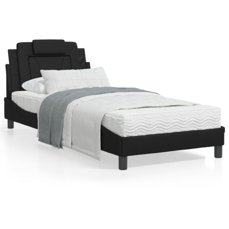 Estructura de cama con luz LED cuero sintético negro 90x190 cm de , Camas y somieres - Ref: Foro24-3214190, Precio: 143,13 €,...