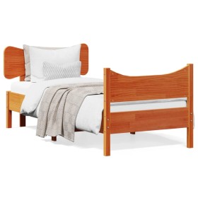 Bed frame with wax brown pine wood headboard 100x200 cm by , Beds and slatted bases - Ref: Foro24-3216389, Price: 160,83 €, D...