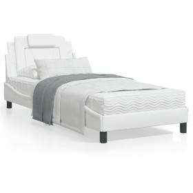 Estructura de cama con cabecero cuero sintético blanco 90x200cm de , Camas y somieres - Ref: Foro24-3208069, Precio: 144,99 €...