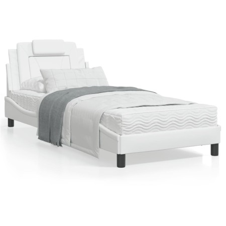 Bed frame with headboard white synthetic leather 90x200cm by , Beds and slatted bases - Ref: Foro24-3208069, Price: 144,05 €,...