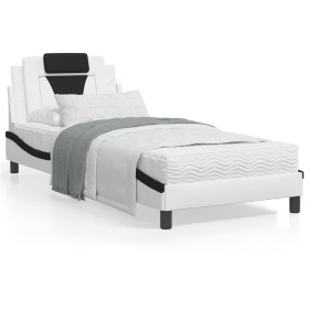 Black white synthetic leather headboard bed frame 90x200 cm by , Beds and slatted bases - Ref: Foro24-3208074, Price: 146,82 ...