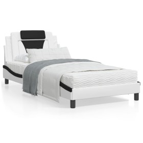 Bed frame with black and white synthetic leather headboard by , Beds and slatted bases - Ref: Foro24-3208081, Price: 146,74 €...