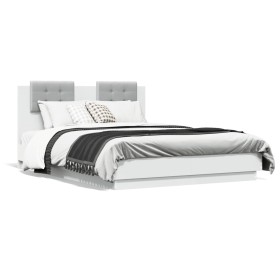 Estructura cama con cabecero madera ingeniería blanco 120x190cm de , Camas y somieres - Ref: Foro24-3209961, Precio: 175,99 €...