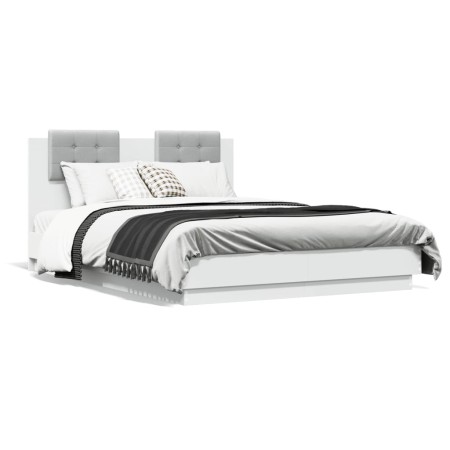 Estructura cama con cabecero madera ingeniería blanco 120x190cm de , Camas y somieres - Ref: Foro24-3209961, Precio: 176,45 €...