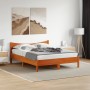 Bed frame with wax brown pine wood headboard 150x200 cm by , Beds and slatted bases - Ref: Foro24-3216368, Price: 196,99 €, D...