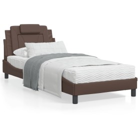 Estructura cama con luces LED cuero sintético marrón 90x200 cm de , Camas y somieres - Ref: Foro24-3213996, Precio: 154,99 €,...