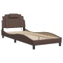 Estructura cama con luces LED cuero sintético marrón 90x200 cm de , Camas y somieres - Ref: Foro24-3213996, Precio: 167,86 €,...