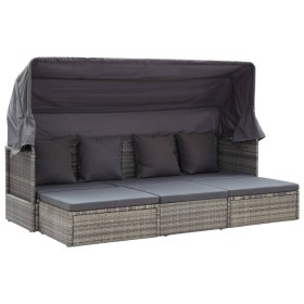 Tumbona cama jardín con techo ratán sintético gris de vidaXL, Camas para exteriores - Ref: Foro24-46158, Precio: 566,99 €, De...